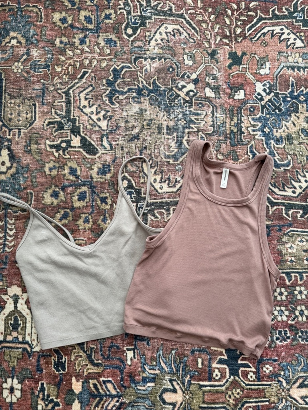 Aritzia Mauve Pink Ribbed Tank & Light Taupe Cropped Cami Set